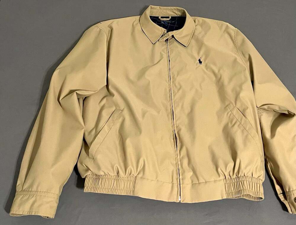 Polo Ralph Lauren Harrington Jacket Mens L Tan Beige Plaid Lined Windbreaker